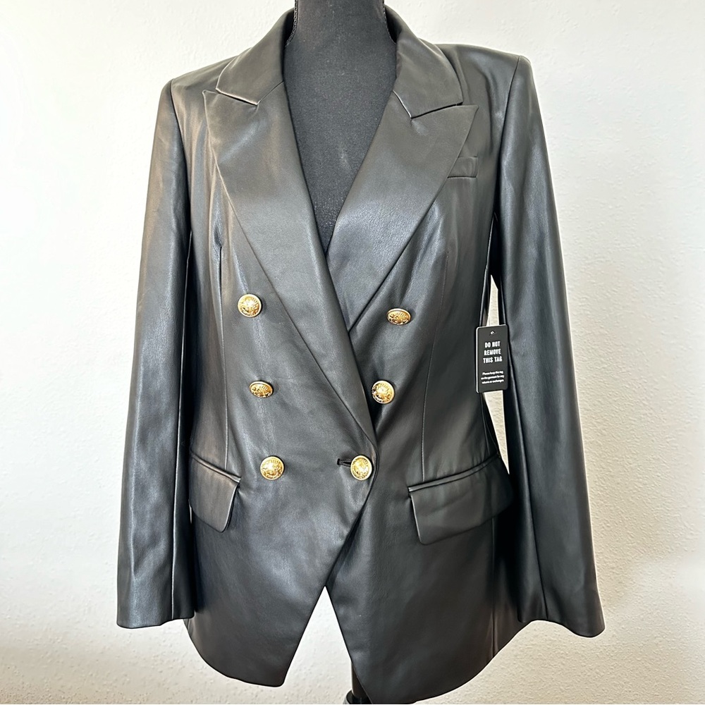 1980s vintage faux leather jacket with gold buttons